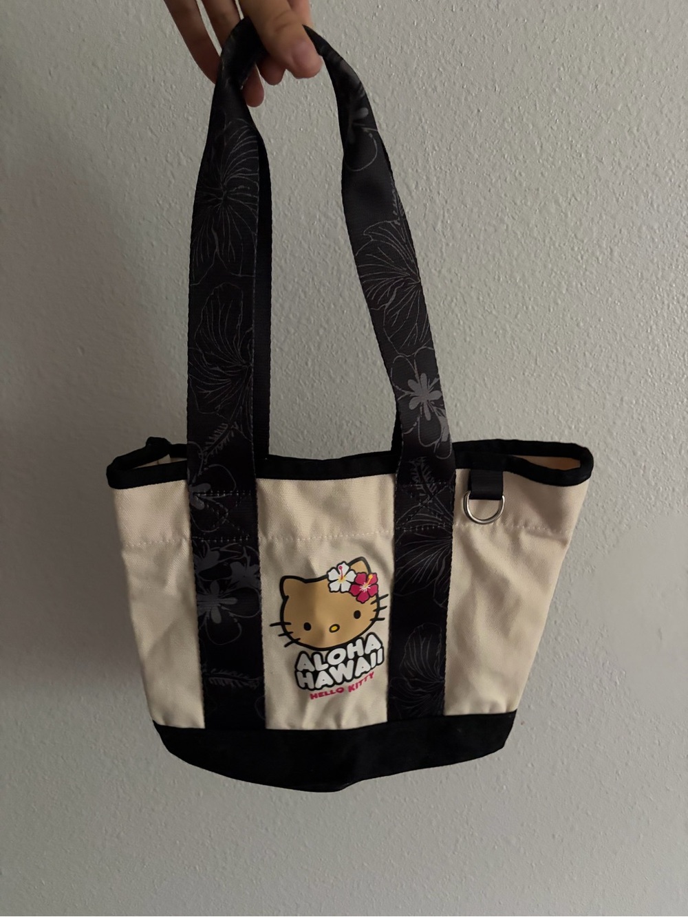 Hello Kitty Cream and Black Aloha Hawaii Mini Canvas Tote